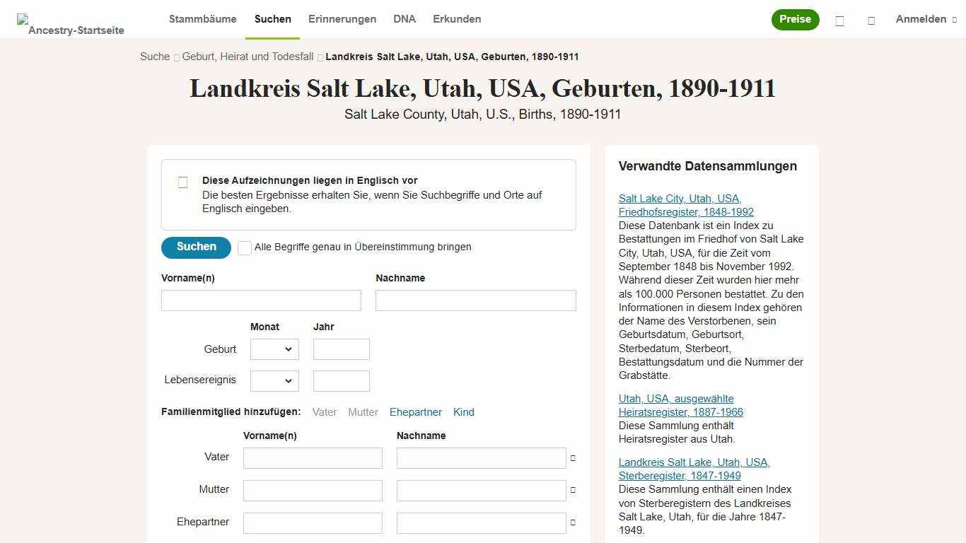 Landkreis Salt Lake, Utah, USA, Geburten, 1890-1911 - Ancestry