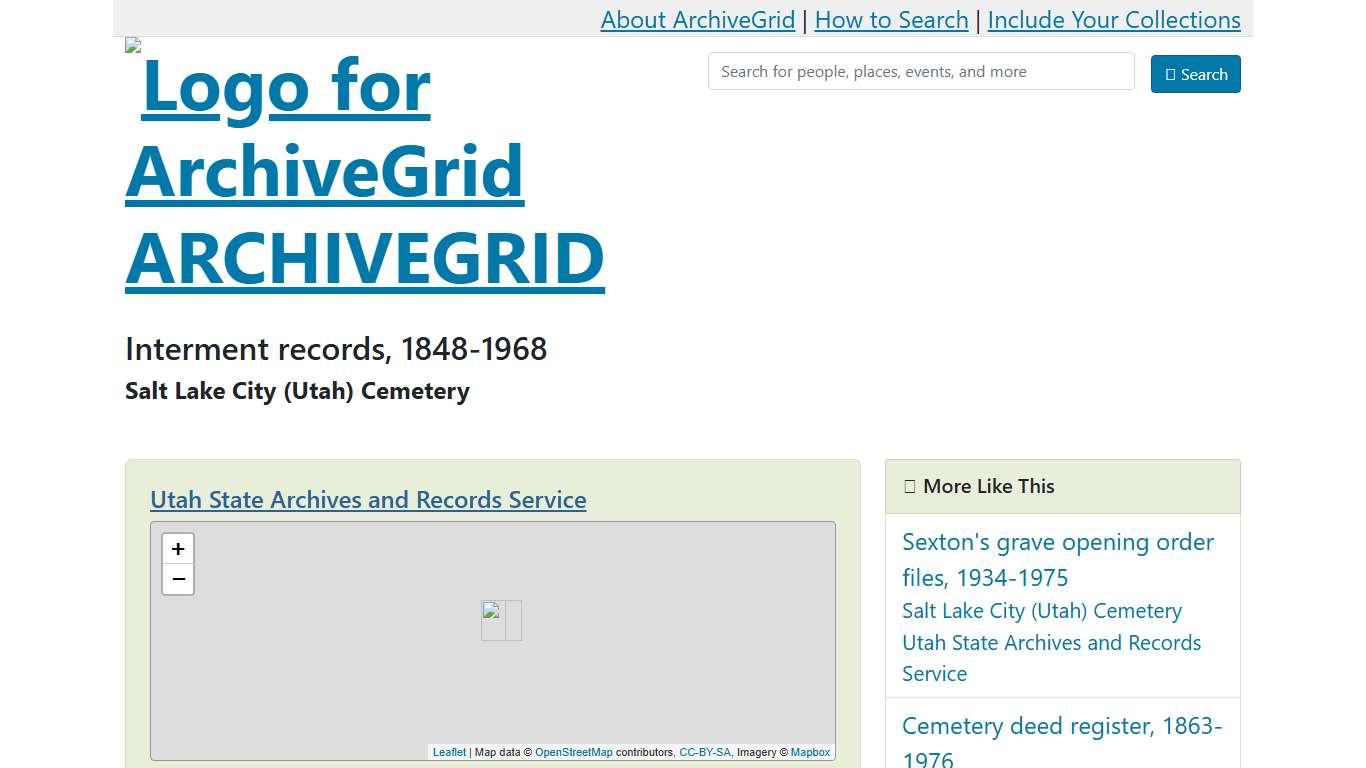 ArchiveGrid : Interment records, 1848-1968