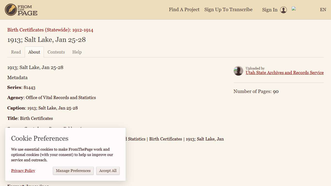 About - 1913; Salt Lake, Jan 25-28 (Birth Certificates (Statewide): 1912-1914) FromThePage
